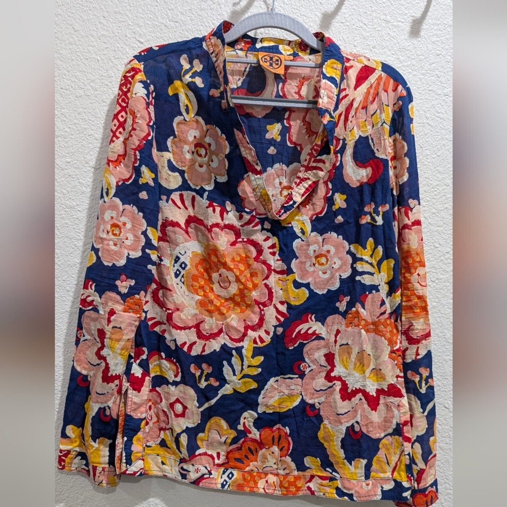 Tory Burch Sequin Floral Print Stephanie Top Blouse Size 6
